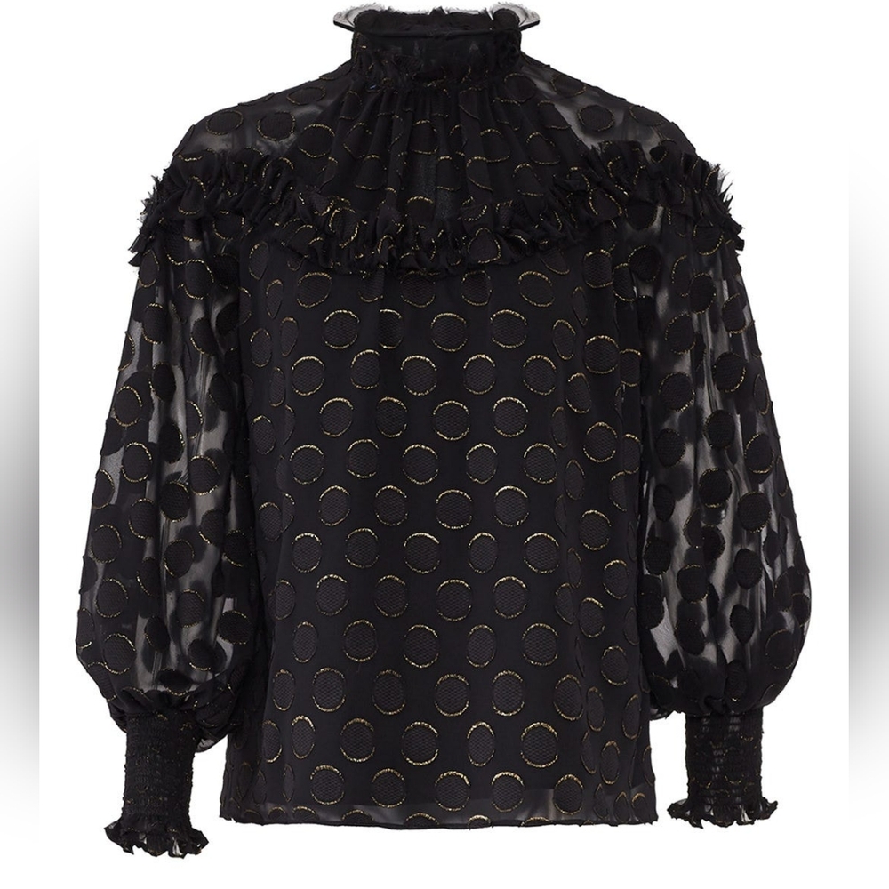 ML MONIQUE LHUILLIER | $395 Dotted Long Sleeved Top S/M